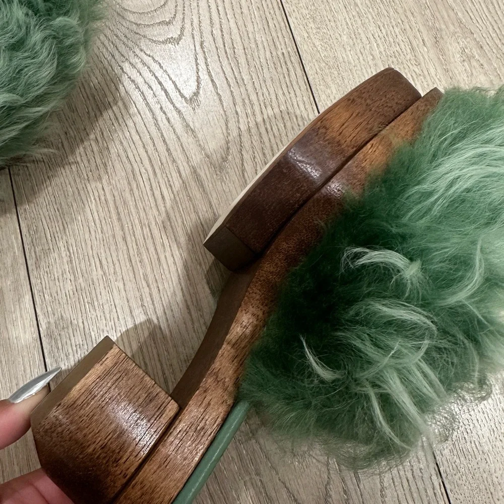 Cult Gaia Green Fur Slide Sandals - Picture 6 of 8